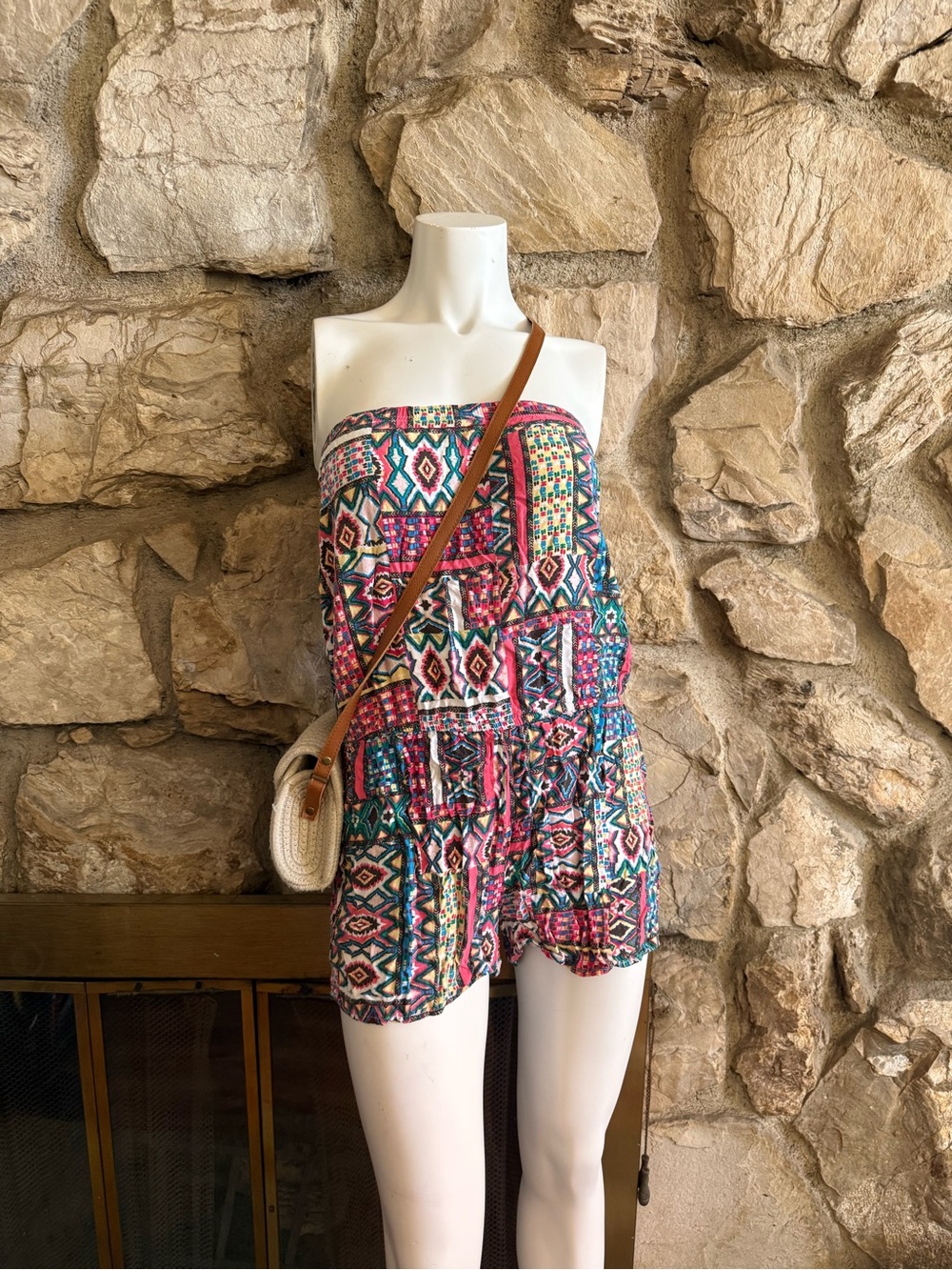 American Rag Strapless Printed Romper in Pink, Teal, White